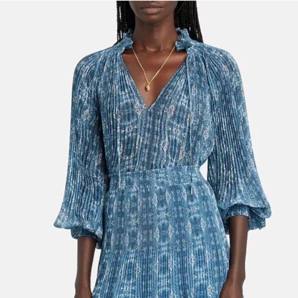 Intermix Paulette Blue Pleated Paisley Print Blouse